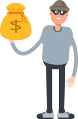 Thief Character Holding Dollar Sack
