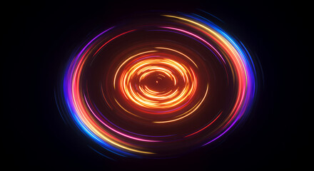 Naklejka premium Abstract Neon Light Circles, Glowing Colorful Swirls, Energy Vortex, Dynamic Motion Background
