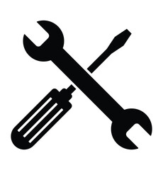 Service tools vector icon. Vector screwdriver and gear tool icon in flat design style. Wrench and gear cogwheel icon vector.