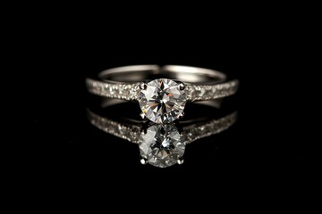 Elegant Diamond Band on Reflective Surface with Sparkling Gemstone - Perfect for Engagement and Wedding Moments