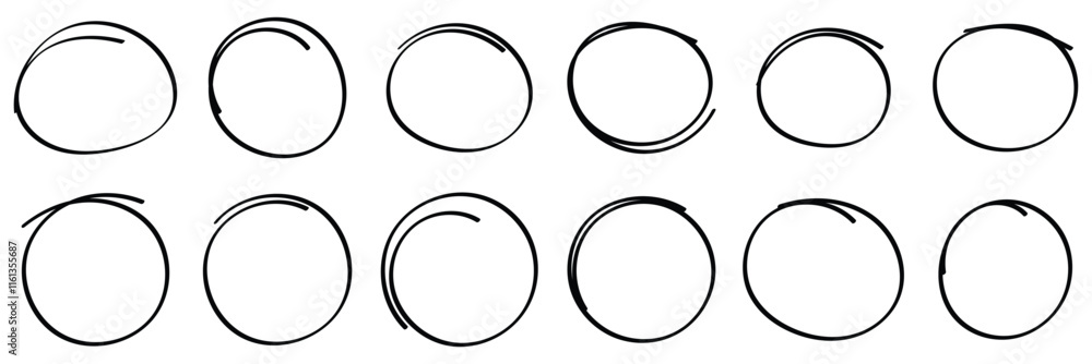 Poster hand drawn circle line sketch set. circular vector image. hand drawn circle with doodle patterns. ve