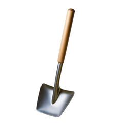 Small shovel with wooden handle on transparent background