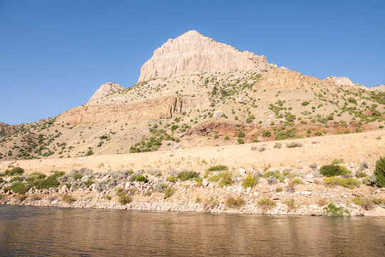 Tent and campsite at waters edge in Poison Creek Campground at Boysen State Park in Wyoming. Hillside Cliffs - Boysen State Park - Shoshoni WY