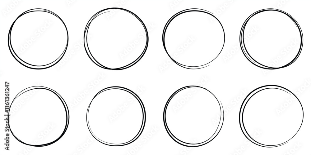 Poster hand drawn circle line sketch set. vector circular scribble doodle round circles for message note ma