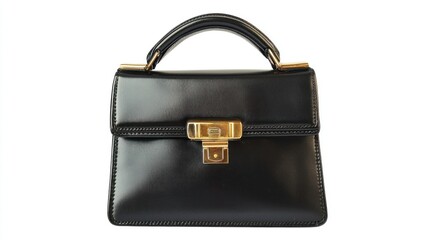 Elegant Black Leather Handbag with Gold Clasp