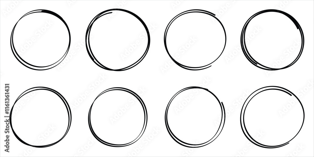 Poster hand drawn circle line sketch set. vector circular scribble doodle round circles for message note ma