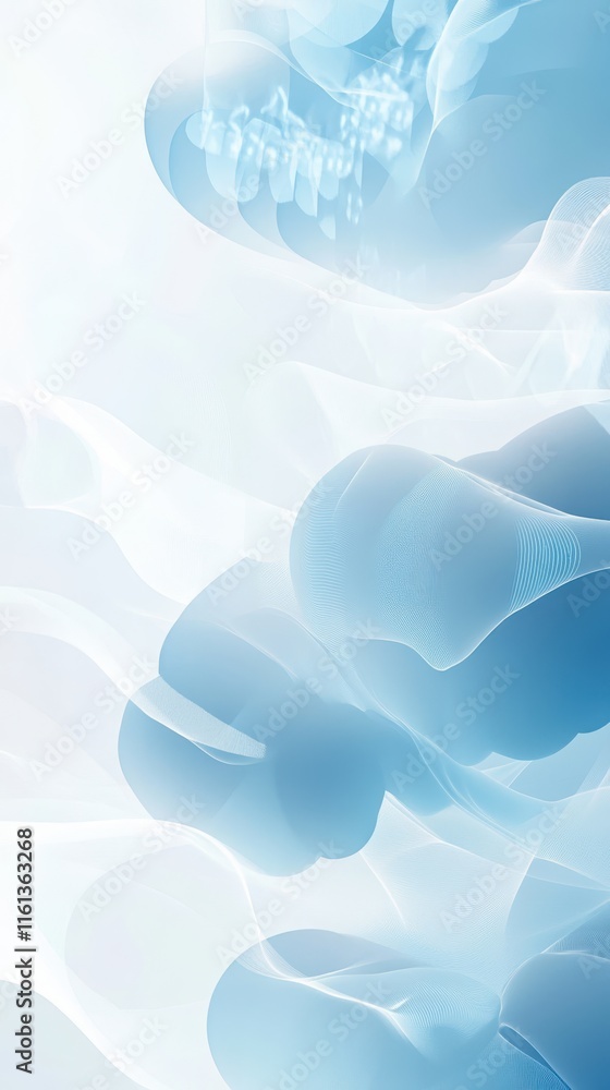 Poster a calming abstract image featuring soft blue shapes and gradients. the gentle flow creates a serene 