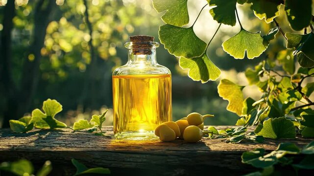 biloba essential oil. Selective focus