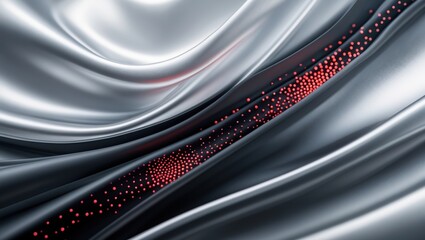Dynamic Modern Silver Fabric with Red Dots