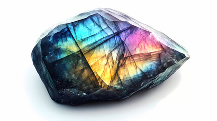 Stunning labradorite gemstone with vibrant iridescent colors on white background. Labradorite. Illustration
