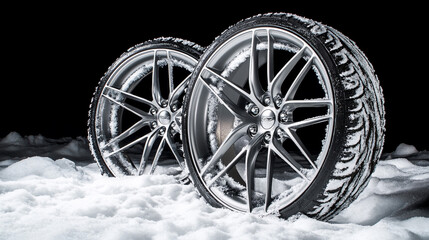 Fototapeta premium Winter Tires Snow Alloy Wheels Car Automotive Transportation Safety Cold Weather D