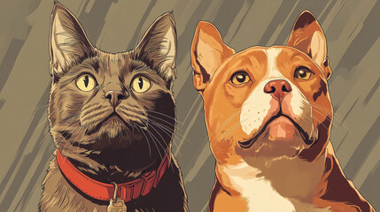 Cat and Dog Portrait Illustration for Pet Lovers