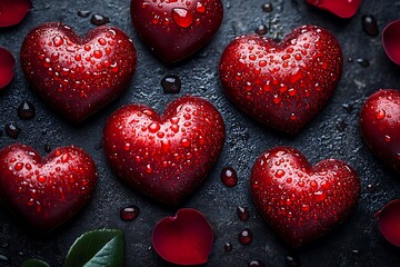 Obraz premium Red Heart-Shaped Decor with Water Drops