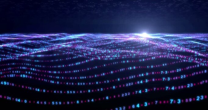 Digital waves concept seamless looped animation. Abstract background of cyberspace technology and cyber security.
