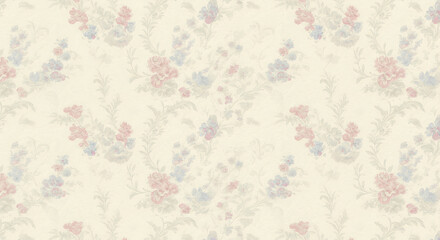 Fototapeta premium Delicate Floral Wallpaper Pattern - Soft Pink, Blue and Beige Damask Design