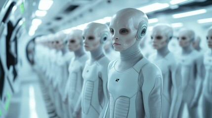 Group of out of space aliens posing inside their space ship ready to get out of the ship to invade planet earth	
