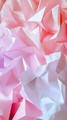 intricate abstract background featuring layered paper folds in soft pink and white hues creating a delicate, textured appearance
