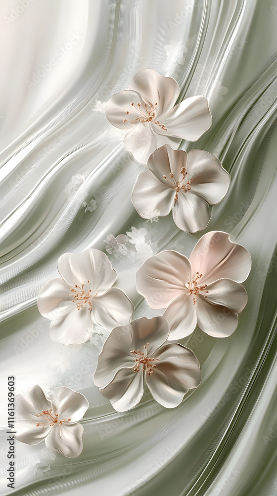 Poster elegant abstract background featuring embossed textures and delicate flowers in soft pastel colors c