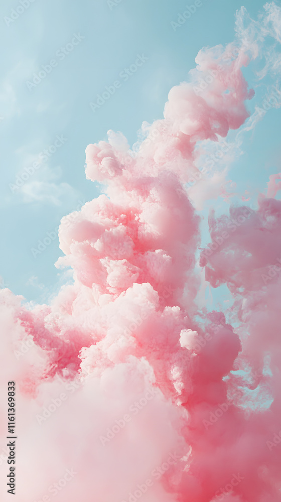 Poster soft gradients of pink clouds fill the sky, creating a dreamy and abstract background that evokes ca