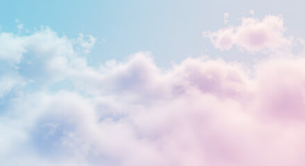 Obraz premium Pastel Sky with Fluffy Clouds: Dreamy Soft Pink and Blue Background