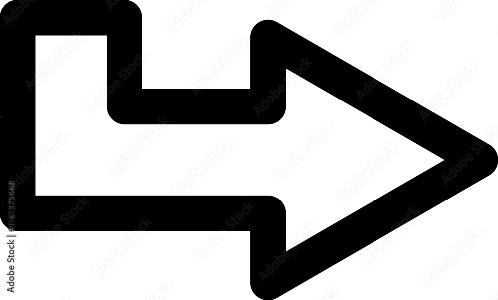 Poster simple black arrow pointing right with a return arrow directing upwards, representing a redirect act