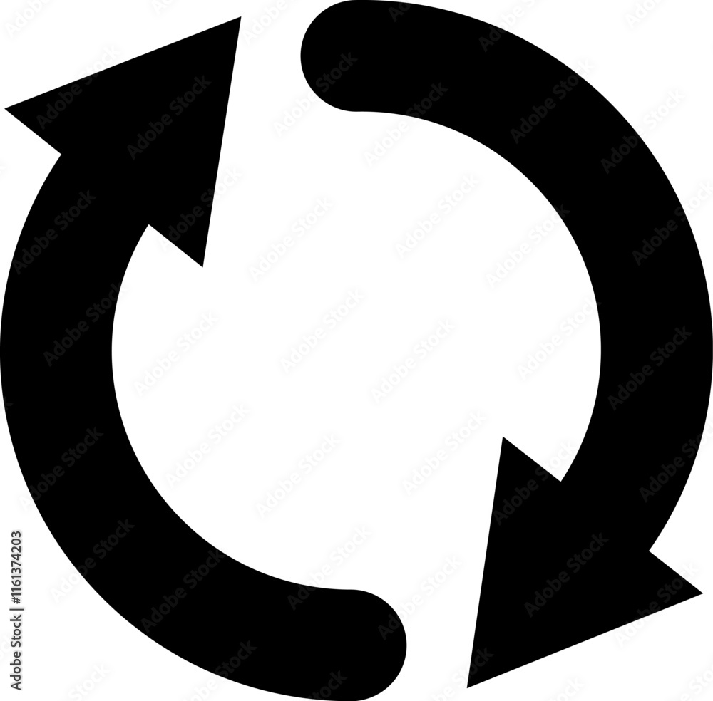 Poster two black arrows forming a circular shape, pointing toward each other, representing a continuous loo