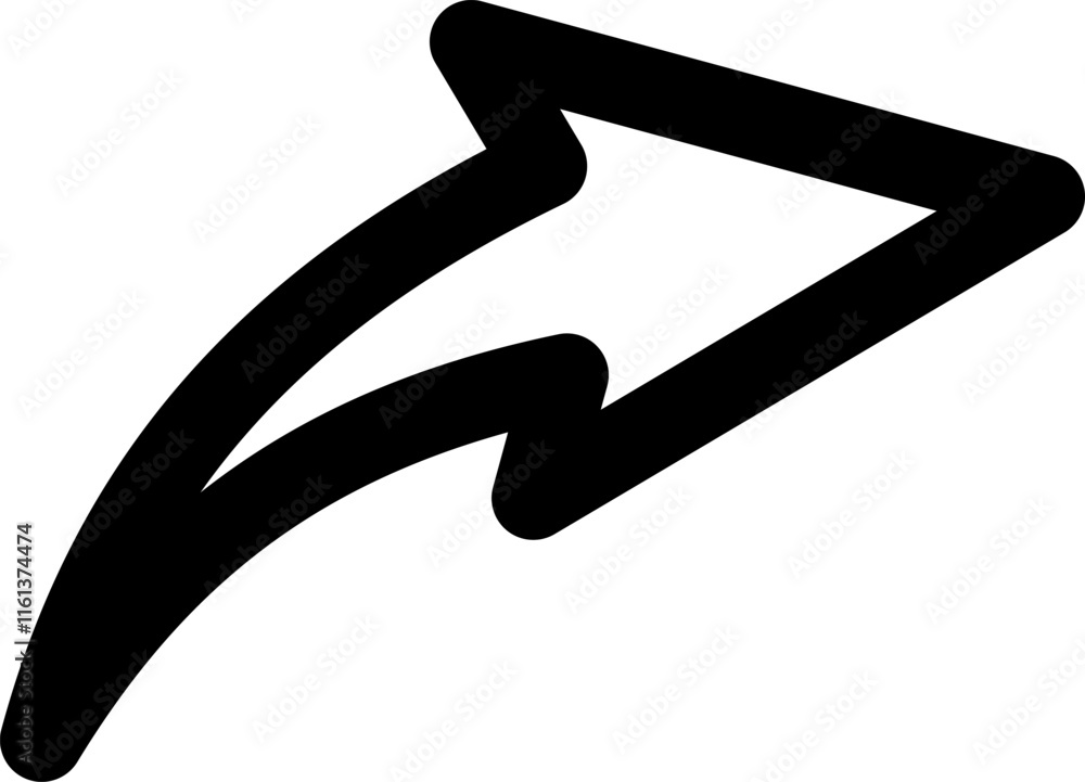 Poster bold, black curved arrow pointing right, representing progress and forward movement in a clean, mini