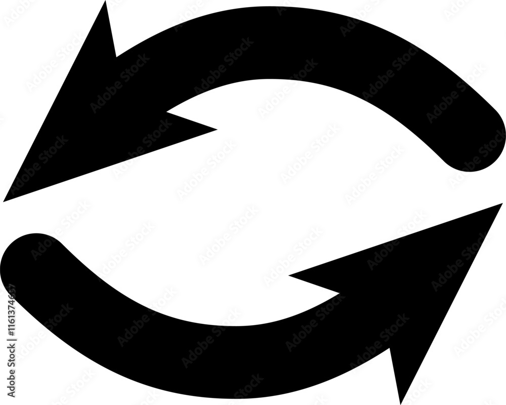 Poster two curved black arrows rotating in a circular motion, creating a continuous loop that symbolizes re