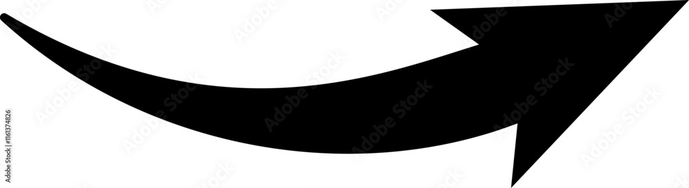 Poster simple upward curved black arrow pointing to the right on a minimalist white background representing