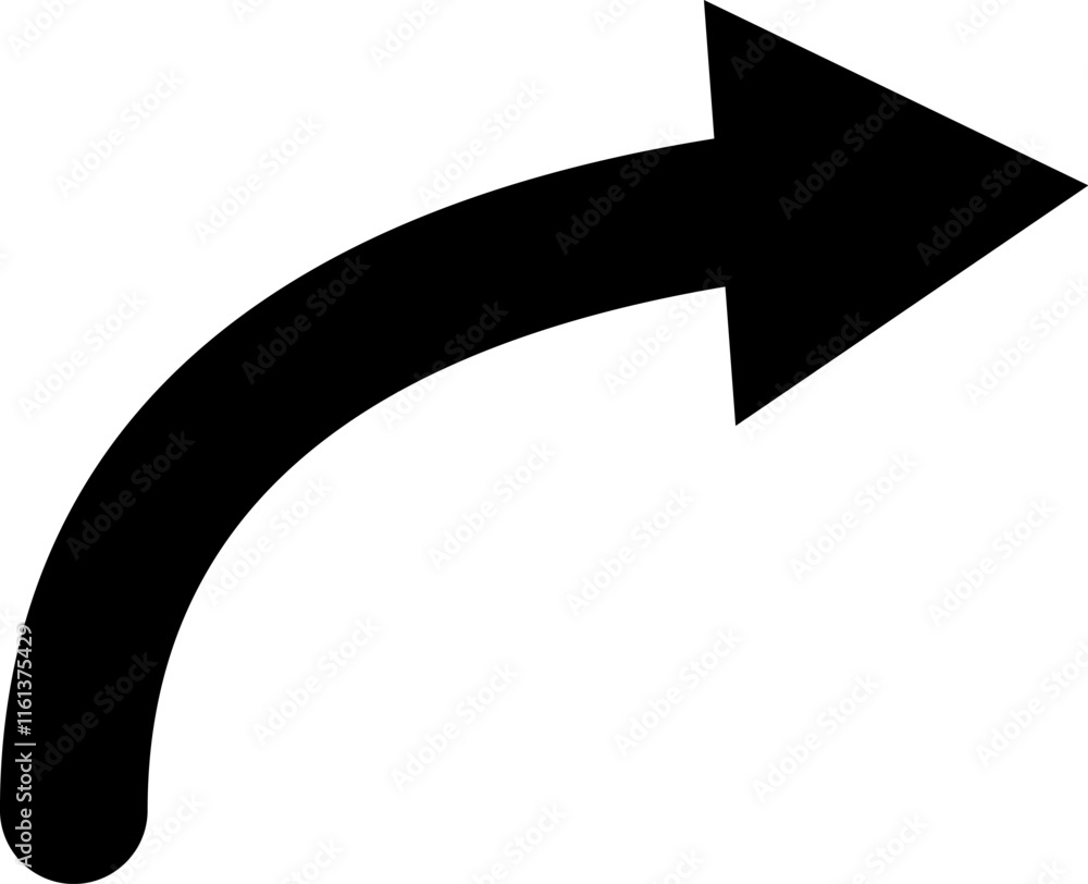 Aufkleber black curved arrow pointing right against a clean white background, symbolizing direction and moveme