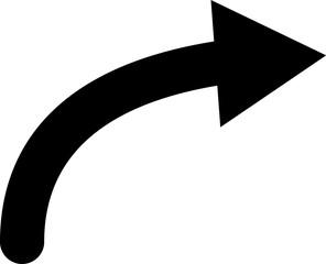 Black curved arrow pointing right against a clean white background, symbolizing direction and movement while suggesting guidance and progress in various contexts