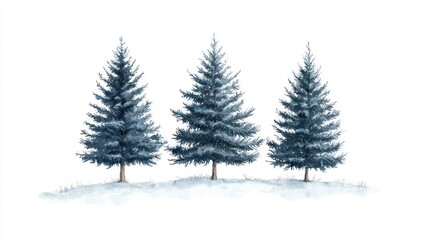 Fototapeta premium Winter Wonderland: Three Majestic Evergreens in Snowy Landscape