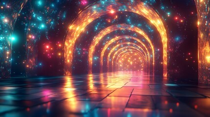 Derealization: An Illuminated Archway Leading into a Whimsical Realm of Fragmented Reflections and Tangible Dreams