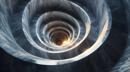 Obsessions: The Captivating Glow of a Symmetrical Spiral Carved into Gleaming Marble, Emphasizing the Fusion of Light and Design
