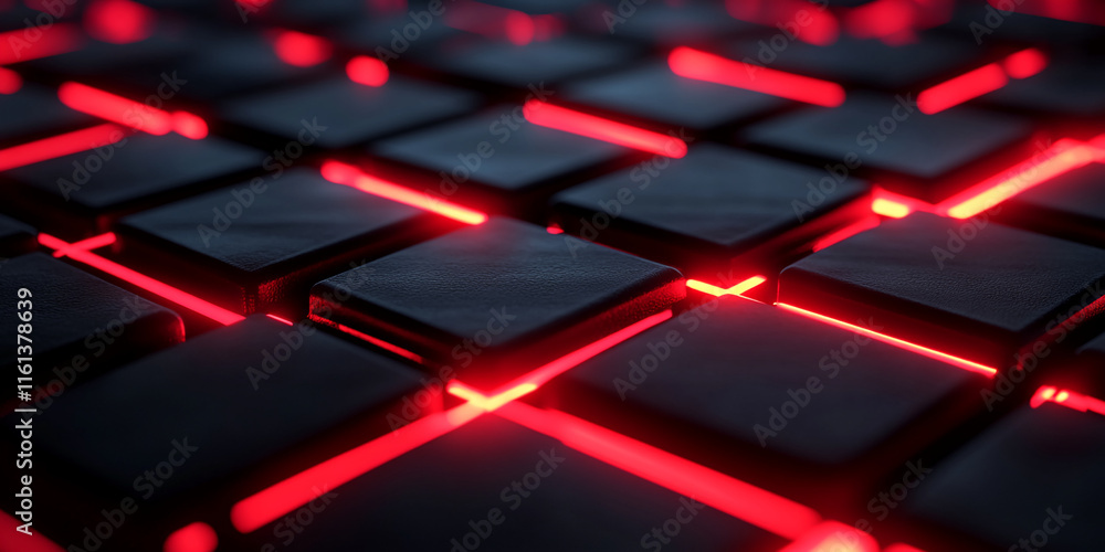 Poster futuristic red and black illuminated grid with abstract geometric design. gamer background