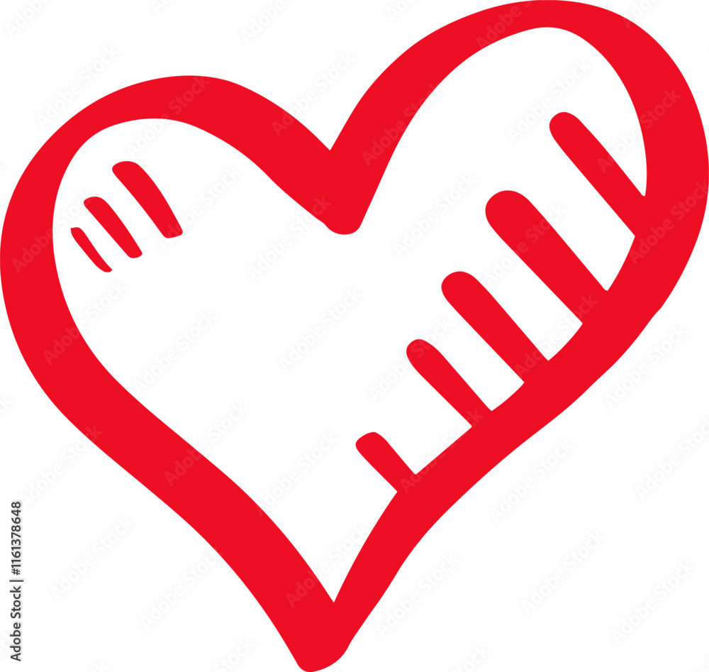 Poster expressing warmth and affection, a simple red heart shape features hand drawn imperfections, embodyi