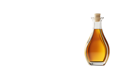 Elegant olive oil bottle with a sleek design and golden liquid, placed on a clean white background for a refined look