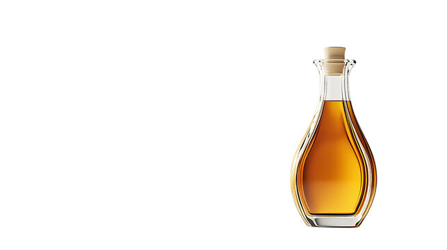Elegant olive oil bottle with a sleek design and golden liquid, placed on a clean white background for a refined look