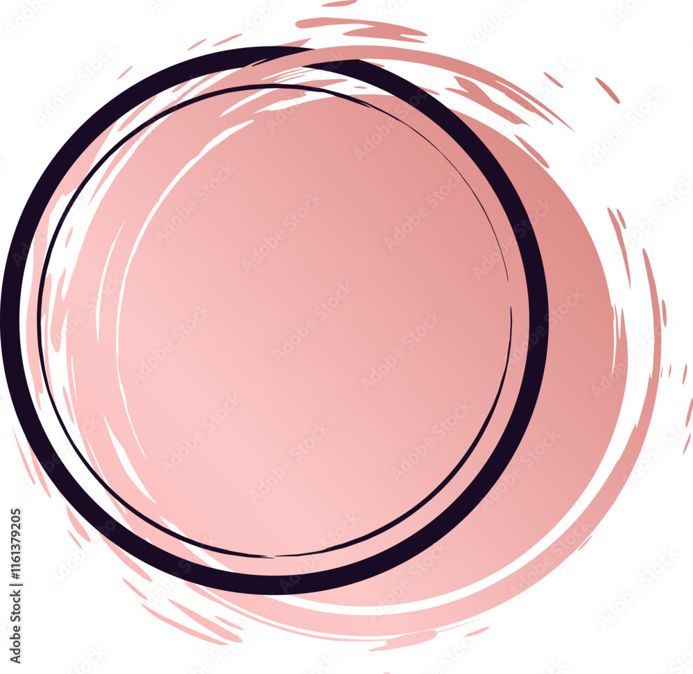 Poster double black circular border framing a pink brush stroke circle with gradient from dark to light pin