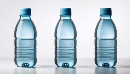 Naklejka premium Three filled plastic water bottles isolated on a white background