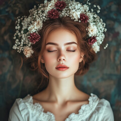 Fototapeta premium Beautiful Woman Gorgeous Hairstyle Flowers
