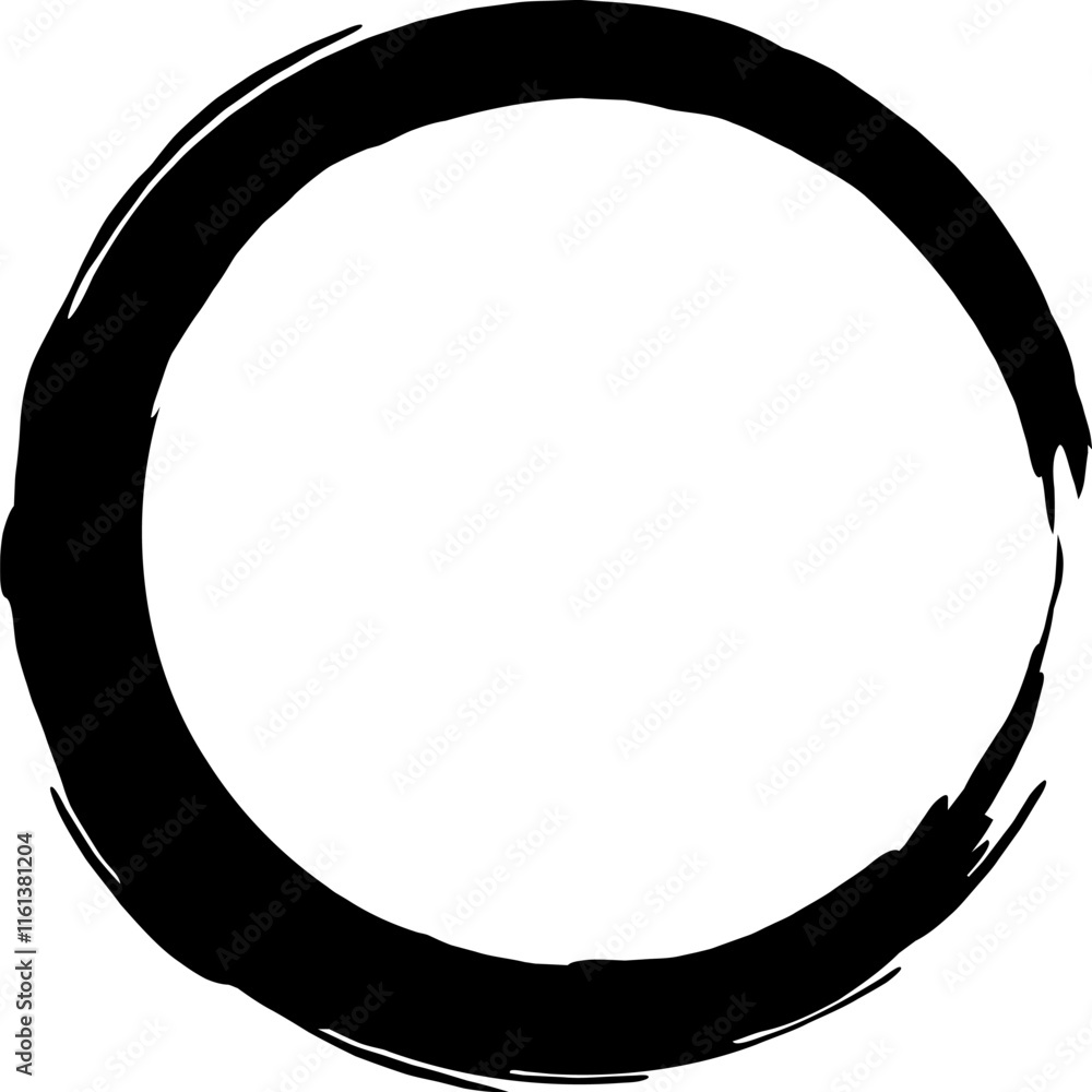 Poster thick black brush stroke in the shape of a circle creates a frame on a white background, providing a