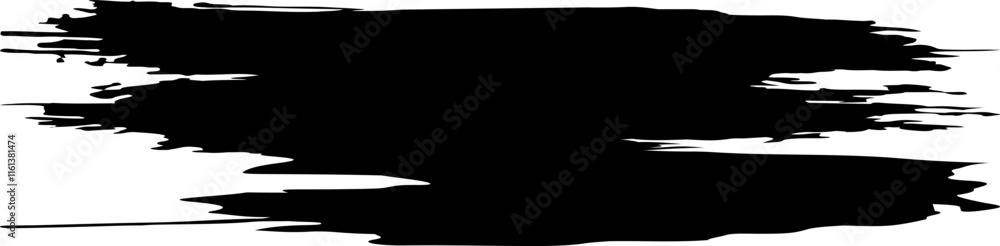 Poster wide, thick black brush strokes create an abstract banner shape on a clean white background, perfect