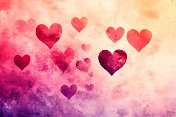 An abstract Valentine's Day background filled with swirling hearts in vibrant reds and pinks, evoking love and romance in a dreamy design.