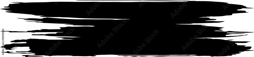 Poster three horizontal black brush strokes create a textured banner effect on a clean white background, ad
