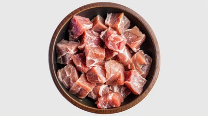 Surreal floating chicken fillet chunks in isolated food photography  raw poultry culinary art