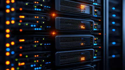 Obraz premium close up view of supercomputer with glowing lights, showcasing advanced technology and data processing capabilities