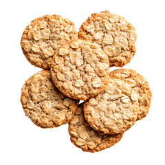 Oatmeal cookies displayed on a simple white background, capturing their rustic, homemade charm and warm, comforting appearance