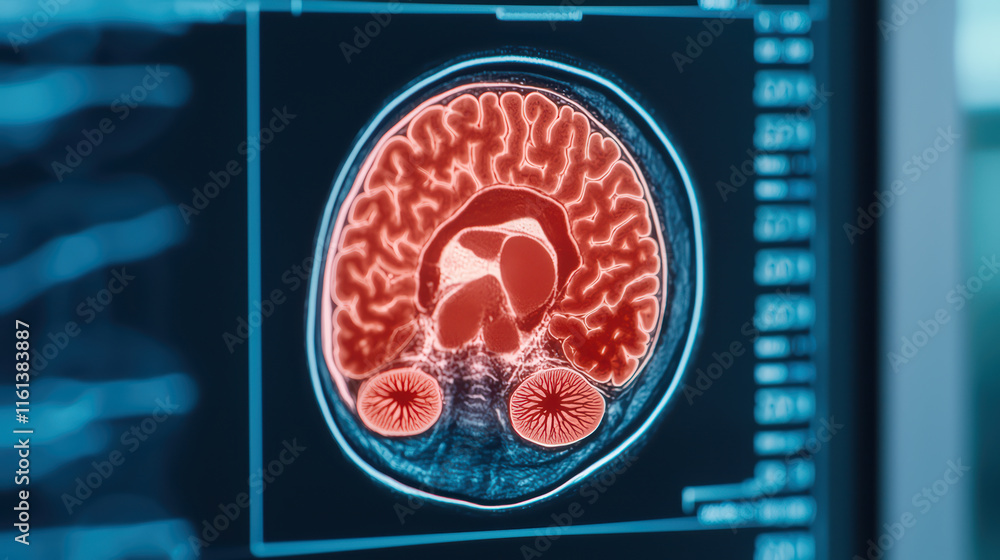 Aufkleber close up of brain scan highlighting neural structures and activity. this showcases advanced medical 