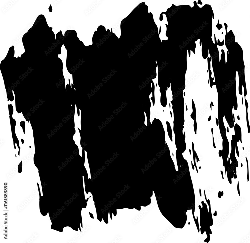 Poster thick black brush strokes are creating abstract shapes on a white background, forming a dynamic and 